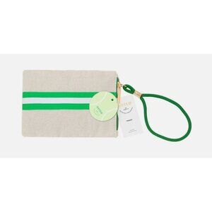Noted by Post-it Sport Court Green White Striped Canvas Pouch Wristlet
